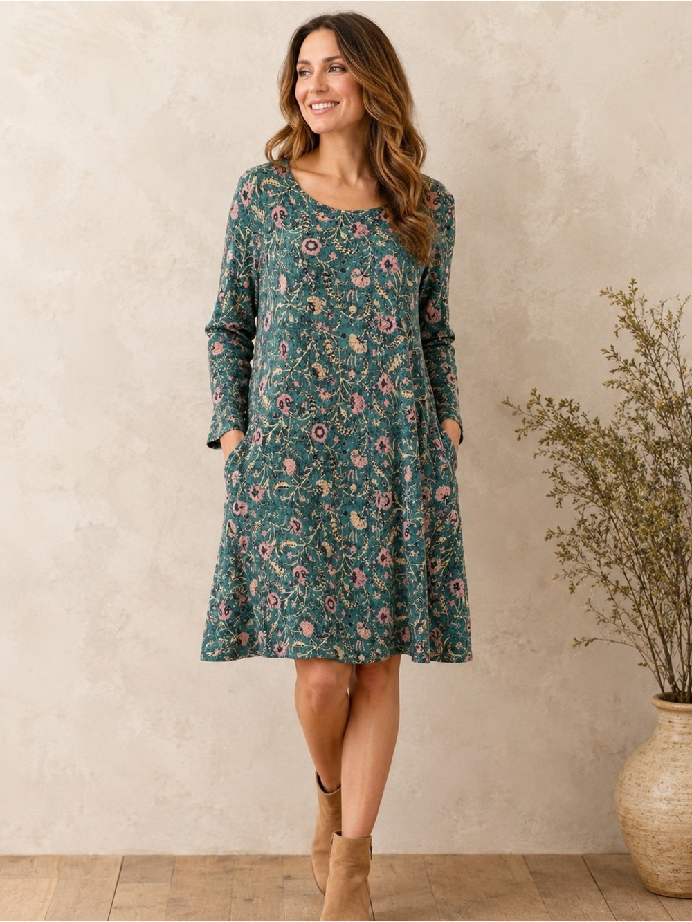 Peruvian Connection Floral Pima Cotton Modal Pocket Dress Size XL Boho